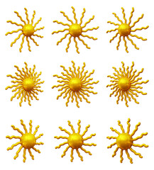 Poster - Set of sun shape with rays design isolated on transparent background for Summer, weather, nature, space concept