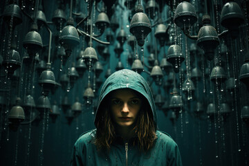 Aufkleber - internet privacy. person surrounded by surveillance cameras, representing concerns about privacy in 