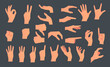 Hand arm finger hold ok pose sign isolated set. Vector flat graphic design illustration