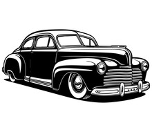Vector Illustration Of A Classic Car With Lines Drawing For Logo,icon, Black And White	