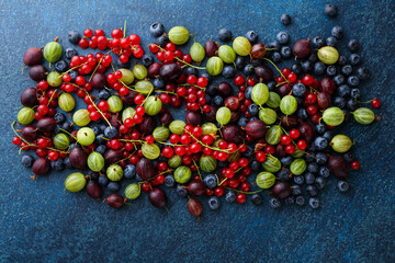 Wall Mural - Summer organic berries on blue background