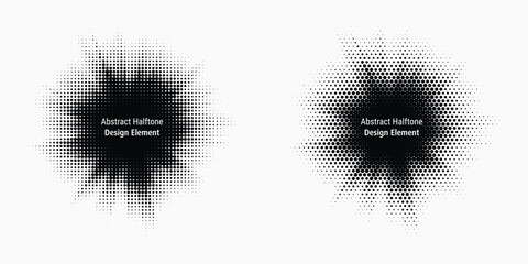 Fototapete - Halftone circle frame background set. Round border Icon using halftone random circle. Grunge circular stain. Vector illustration.