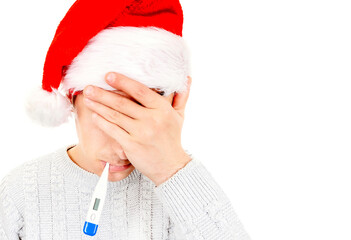 Wall Mural - Sad Young Man in Santa Hat