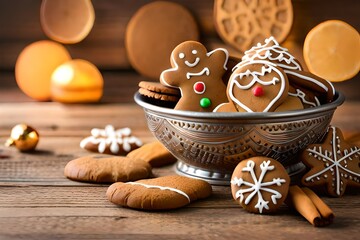 gingerbread cookies and christmas decorations