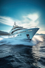 Large Private Motor Yacht At Sea Mooving Fast