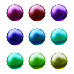 Fototapete - Set of round shape sphere ball or button in 3d rendering isolated on transparent background for decoration and design element concept.