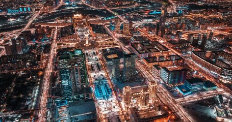 Wall Mural - Aerial hyper lapse of Astana city Kazakhstan at night