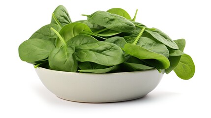 Sticker - Spinach leaves in a bowl isolated on white background