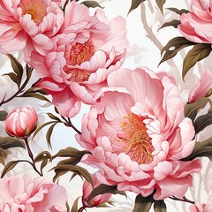 Wall Mural - Peony floral seamless pattern