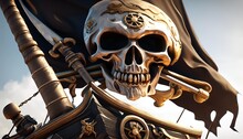 Pirate Flag With A Skull On A Pirate Ship