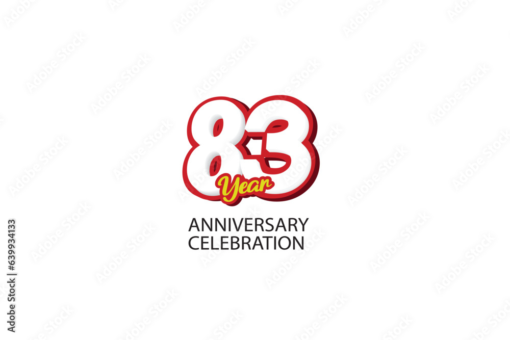 83th, 83 years, 83 year anniversary minimalist logo, jubilee, greeting card. Birthday invitation, sign. Red space vector illustration on white background - Vector