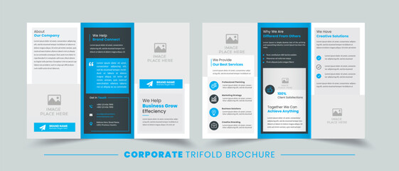 Naklejka na meble Business trifold brochure design template | Simple and minimalist promotion layout with blue color | Easy to customize