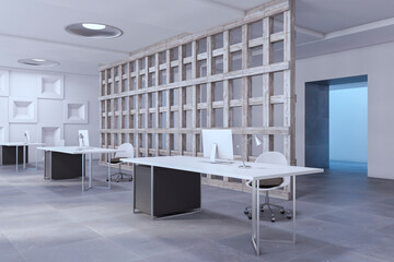 Poster - Concrete designer office interior with furniture and equipment. 3D Rendering.
