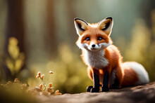 Portrait Of Cute Red Fox Cub On Grass