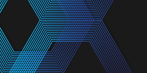 Neon linesAbstract dark blue background with glowing geometric lines. Modern shiny blue diagonal rounded lines pattern. Futuristic technology concept. Suit for poster, cover, banner, brochure, website