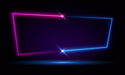 Poster - Animated neon glowing frame background. Colorful laser show seamless loop 4K border. Futuristic light effect isolated on black. VJ backdrop for club, show, music video, presentation. 3D animation