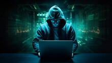 Hacker Man Attacking Cybersecurity System, Accessing User Privacy Key And Encryption. Unsecure Internet Access, Concept Security Protects Business And Financial Data On Digital Devices, Generative Ai.