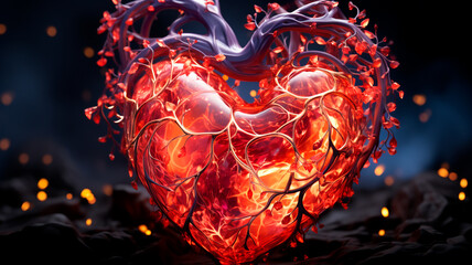 Poster - red heart and fire flame.