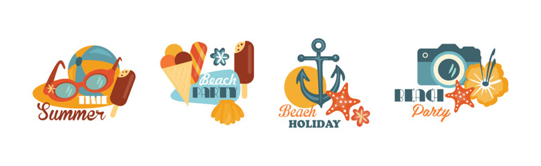 Canvas Print - Summertime Holiday and Beach Vacation Label Vector Set