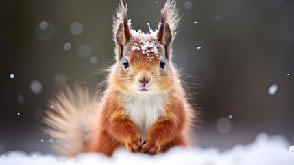 close-up of a squirrel in the winter forest.