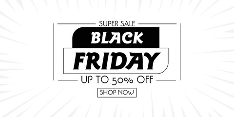 Aufkleber - Black Friday, banner with a bullhorn. 50% off, shop now. Sale banner template design, big sale special offer. Black and white discount.
