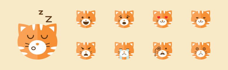 Sticker - Funny Ginger Cat Muzzle or Face with Different Emotion Vector Set