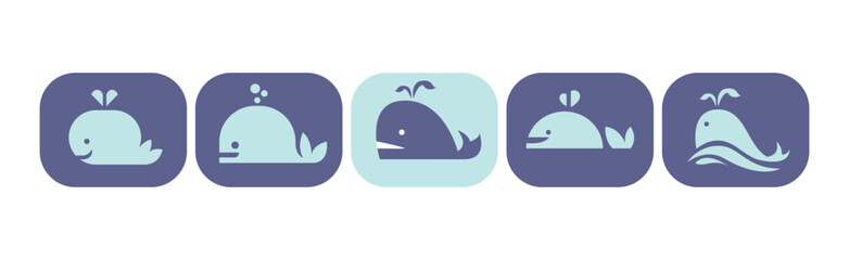 Sticker - Blue Whale Icon as Sea Animal Vector Set