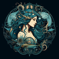 Wall Mural - Aquarius zodiac sign.