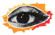 © SoykA_art - Halftone collage of an eye on a bright background, cut out of a magazine. Vector retro pop art element PNG, grunge, open eye.