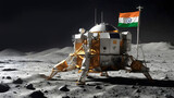 Fototapeta Las - A spaceship with an Indian flag lands on the moon's surface.