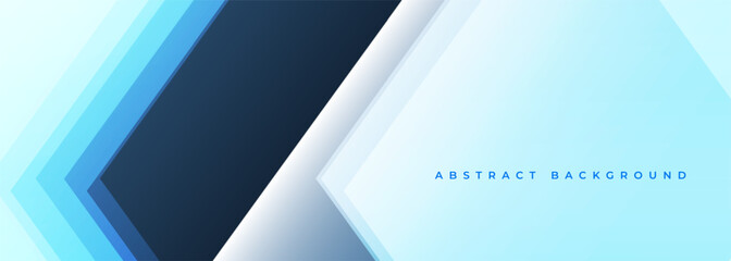 Blue modern abstract wide banner with arrow shapes. White and blue abstract background. Vector illustration