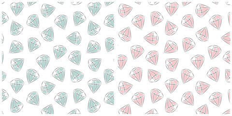 Wall Mural - Cute nursery wall art set. Lovely pink and bluediamond on a white background seamless pattern collection. Vector Illustrations.