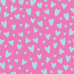 Wall Mural - Hand drawn doodle hearts on a background seamless pattern. Valentine`s day theme.Vector illustration.