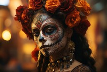 Day Of The Dead: Traditional Dia De Los Muertos Makeup And Celebrations. 
