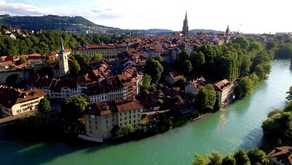 Sticker - Bern old town, aerial drone 4k video. Switzerland travel destinations