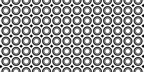 Wall Mural - Abstract modern minimal black and white monochrome geometry double outline circles and squares polka dot grid texture on white background