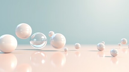 Poster - Floating spheres 3d rendering empty space for product show on pastel background. Generative AI
