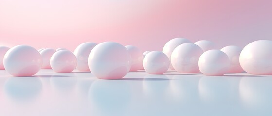 Poster - Floating spheres 3d rendering empty space for product show on pastel background. Generative AI