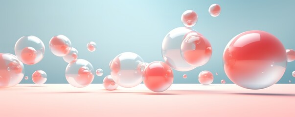 Poster - Floating spheres 3d rendering empty space for product show on pastel background. Generative AI