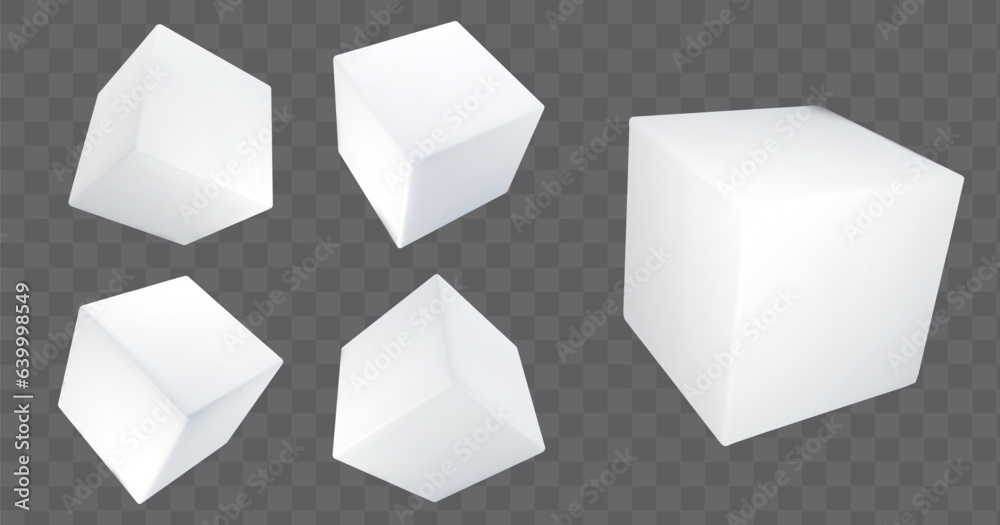 Perfect Cube Shape Block White 3d vector cube block perspective view. Isolated square shape icon ...