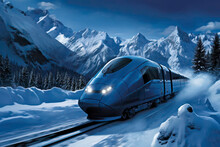 Train In Motion In A Winter Landscape