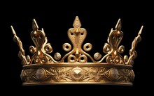 Exquisite Gilded Crown Set Against A Backdrop Of Deep Black. A Creation Of Fantasy.