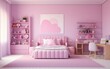 Stylish interior of a children's room in pink color. room for little girls.
