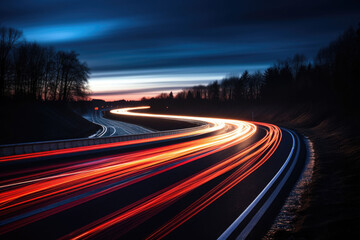 Long exposure highway lights. AI generated