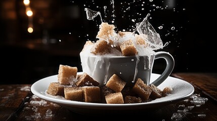 Poster - Sugar cubes overflowing in a cup of coffee.