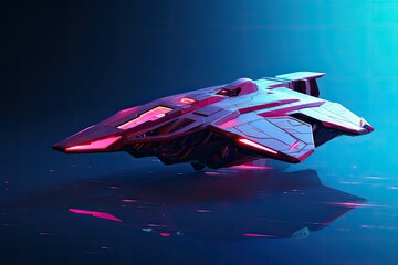 Poster - Futuristic spaceship on the dark background. 3D rendering. Abstract Expressionism Meets Hyperrealistic Minimalism in Synthwave Spaceship, AI Generated