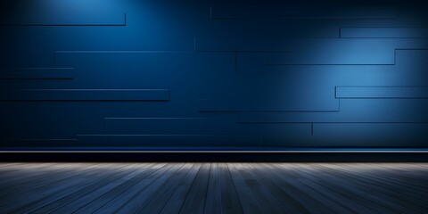 Wall Mural - Minimalistic abstract background for product presentation. Light on a dark blue wall and floor. generative AI