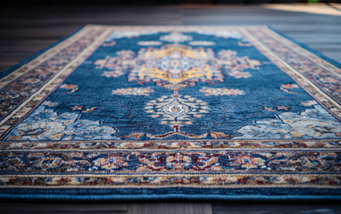 Wall Mural - Close-up part of a blue Persian carpet on the floor