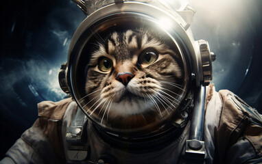 Wall Mural - Cat astronaut in a spacesuit in outer space, travel in the universe concept