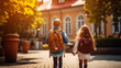 © Visual Studio - Happy children with backpacks going back to elementary school after holiday break